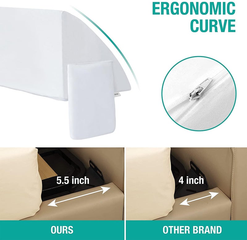 Vekkia Full Bed Wedge Pillow for Headboard â€“ High-Density Foam Fills Gaps (0-5.5") Between Mattress and Headboard, Wedge Pillow with Pockets for Phone & Remotes, Washable Cover â€“ (White) - Image 3